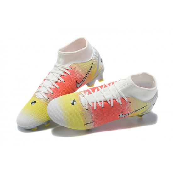 Nike Superfly 8 Elite FG White Pink Yellow Black High Men Football Boots