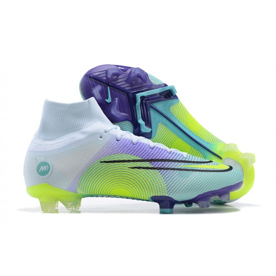 Nike Superfly 8 Elite FG White Purple Green High Men Football Boots