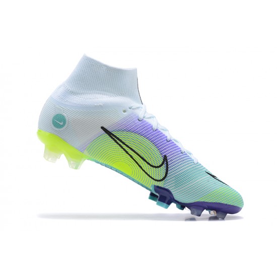 Nike Superfly 8 Elite FG White Purple Green High Men Football Boots