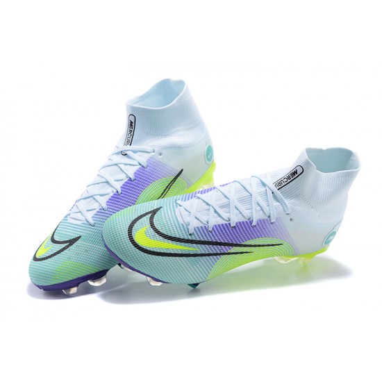 Nike Superfly 8 Elite FG White Purple Green High Men Football Boots