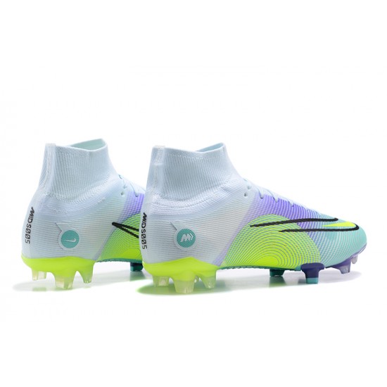 Nike Superfly 8 Elite FG White Purple Green High Men Football Boots