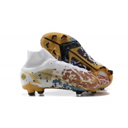 Nike Superfly 8 Elite FG White Yellow Brown High Men Football Boots