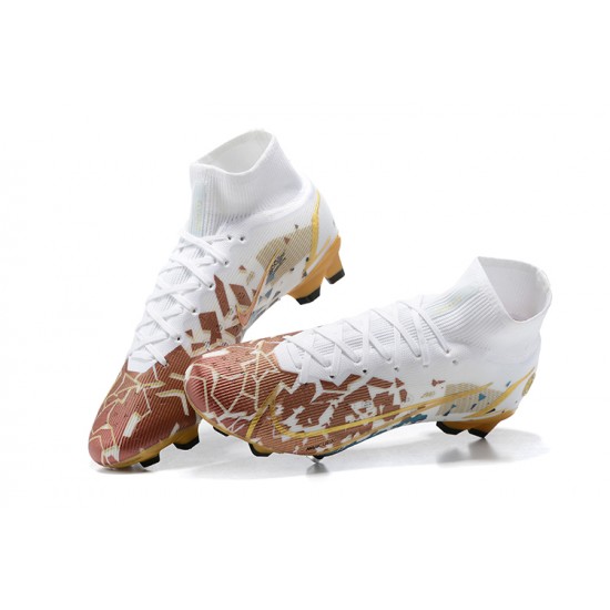 Nike Superfly 8 Elite FG White Yellow Brown High Men Football Boots