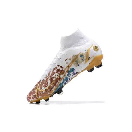 Nike Superfly 8 Elite FG White Yellow Brown High Men Football Boots