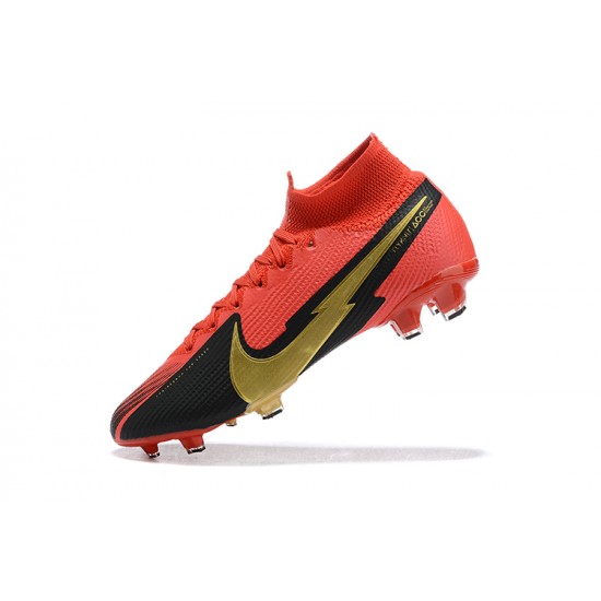 Nike Superfly VII 7 Elite SE FG Red Black Gold High Men Football Boots