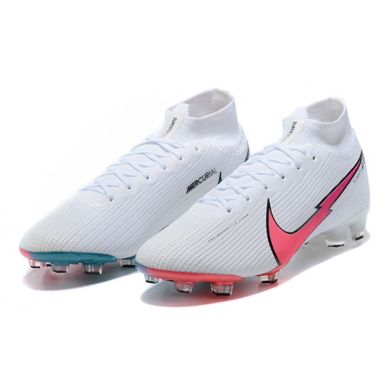 Nike Superfly VII 7 Elite SE FG White Pink Blue High Men Football Boots