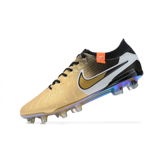 Nike Tiempo Legend 10 Elite FG Low Black White Gold Men Football Boots