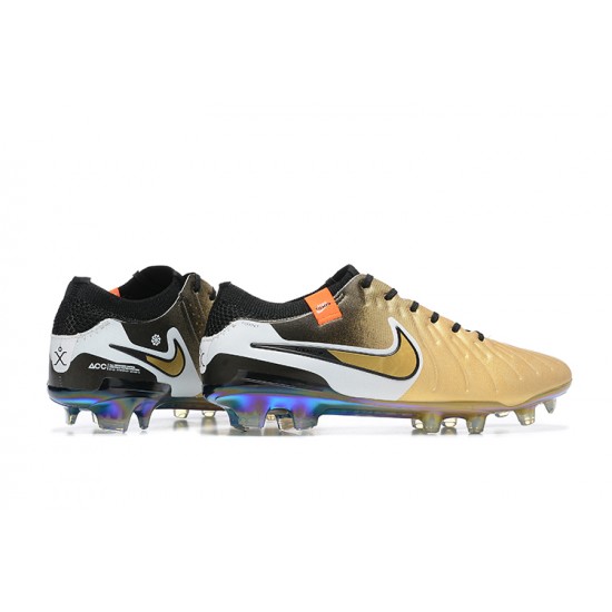 Nike Tiempo Legend 10 Elite FG Low Black White Gold Men Football Boots