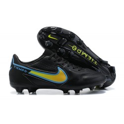 Nike Tiempo Legend 9 Elite FG Black Blue Yellow Low Men Football Boots