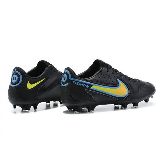 Nike Tiempo Legend 9 Elite FG Black Blue Yellow Low Men Football Boots