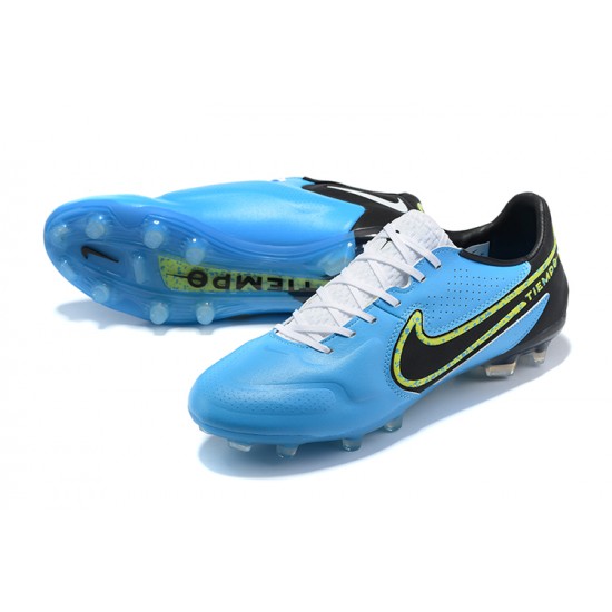 Nike Tiempo Legend 9 Elite FG Low Black White Blue Men Football Boots