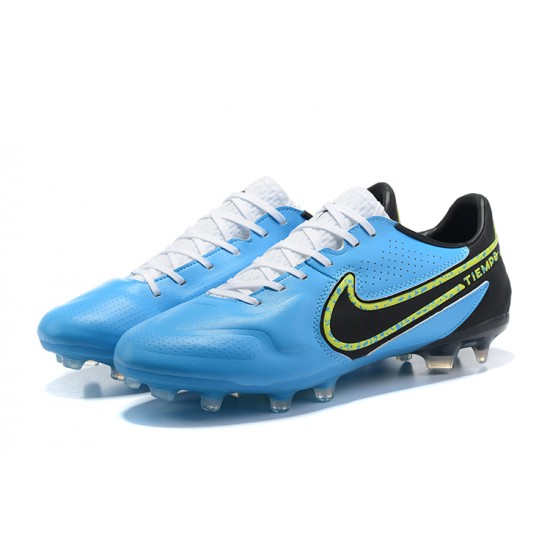 Nike Tiempo Legend 9 Elite FG Low Black White Blue Men Football Boots