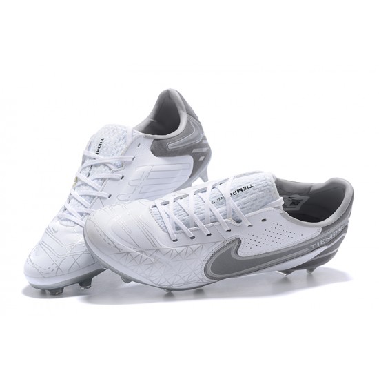 Nike Tiempo Legend 9 Elite FG White Silver Grey Low Men Football Boots