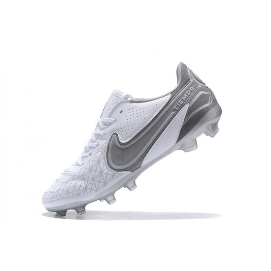 Nike Tiempo Legend 9 Elite FG White Silver Grey Low Men Football Boots