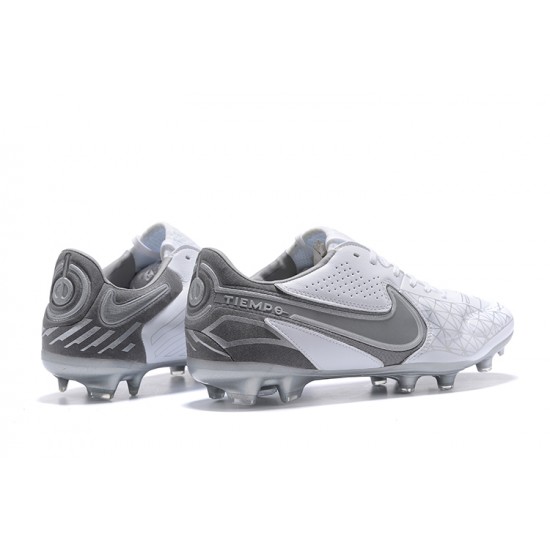 Nike Tiempo Legend 9 Elite FG White Silver Grey Low Men Football Boots