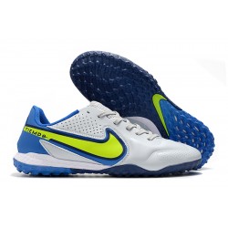 Nike Tiempo Legend 9 Pro TF Low White Blue Yellow Men Football Boots