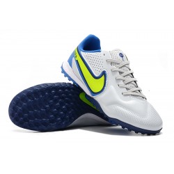 Nike Tiempo Legend 9 Pro TF Low White Blue Yellow Men Football Boots