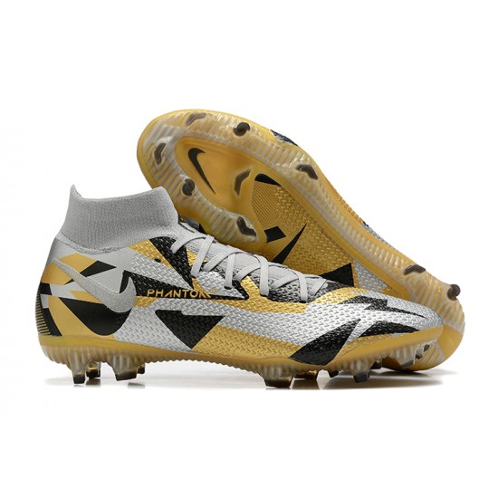 Nike Phantom GT Elite Dynamic Fit FG High Silver Gold Men Football Boots