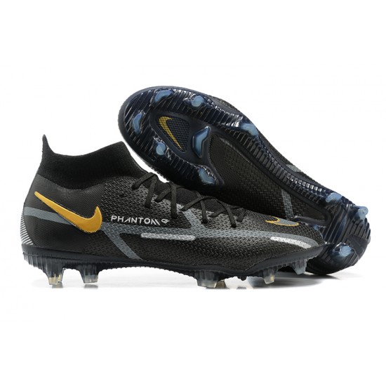 Nike Phantom GT2 Dynamic Fit Elite FG Black Gold White High Men Football Boots