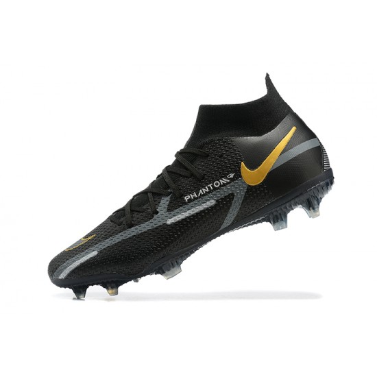 Nike Phantom GT2 Dynamic Fit Elite FG Black Gold White High Men Football Boots