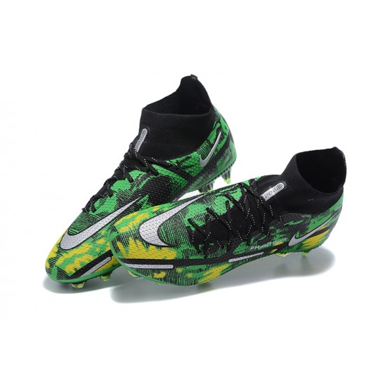 Nike Phantom GT2 Dynamic Fit Elite FG Green Yellow White Black High Men Football Boots