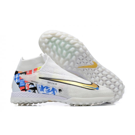 Nike Phantom GX Elite DF Link TF White Gold High Football Boots Men