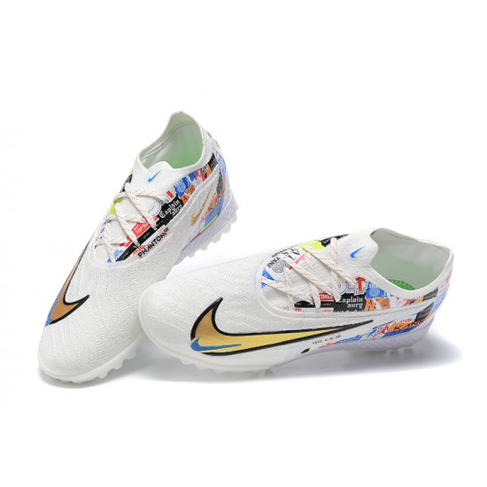 Nike Phantom GX Elite DF Link TF White Black Gold Low Football Boots Men