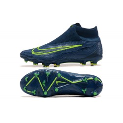 Nike Phantom GX Elite FG High Top Football Boots Deep Blue Yellow Green For Men 