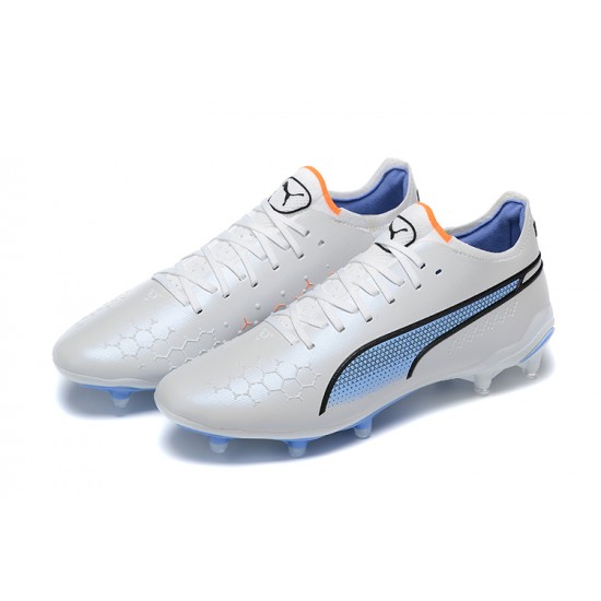 Puma King Ultimate Icon MG Low White Blue Men Football Boots