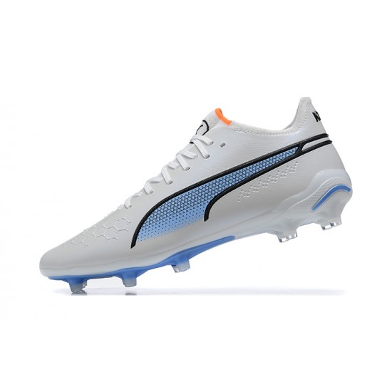 Puma King Ultimate Icon MG Low White Blue Men Football Boots