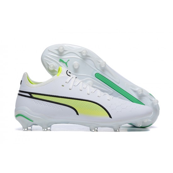 Puma King Ultimate Icon MG Low White Green Yellow Men Football Boots