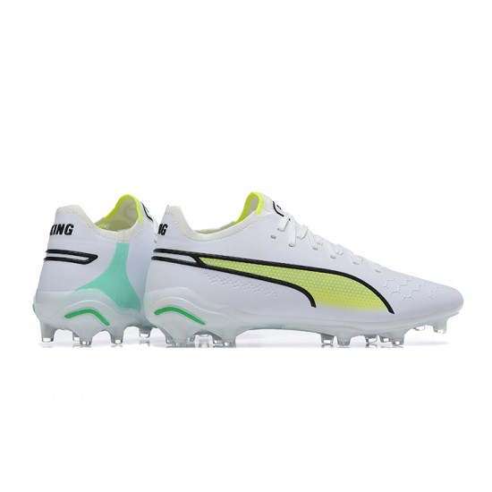 Puma King Ultimate Icon MG Low White Green Yellow Men Football Boots