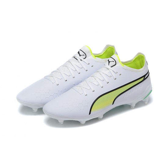 Puma King Ultimate Icon MG Low White Green Yellow Men Football Boots