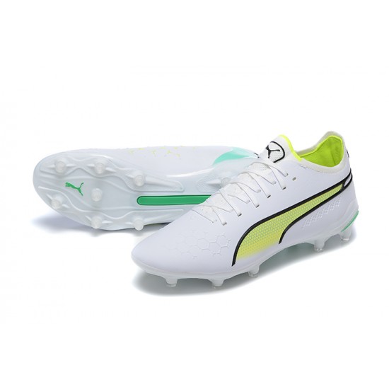 Puma King Ultimate Icon MG Low White Green Yellow Men Football Boots