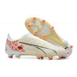 Puma Ultra Ultimate FG Low White Beige Red Men Football Boots