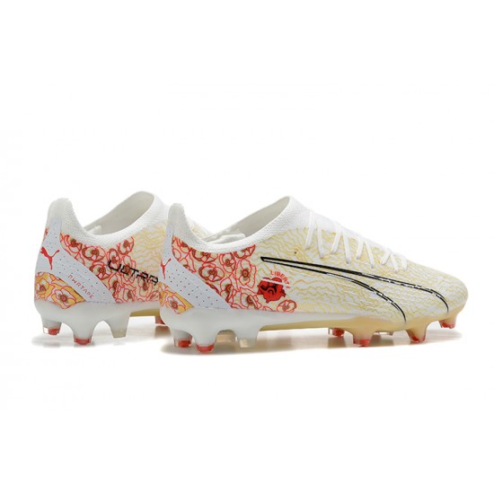 Puma Ultra Ultimate FG Low White Beige Red Men Football Boots