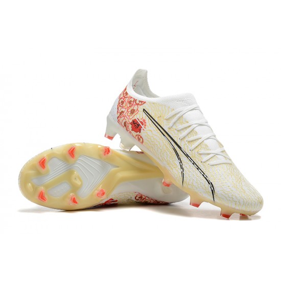 Puma Ultra Ultimate FG Low White Beige Red Men Football Boots