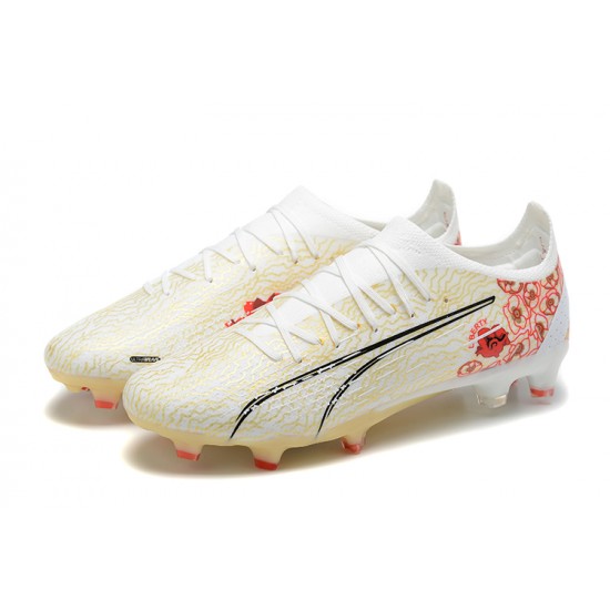 Puma Ultra Ultimate FG Low White Beige Red Men Football Boots