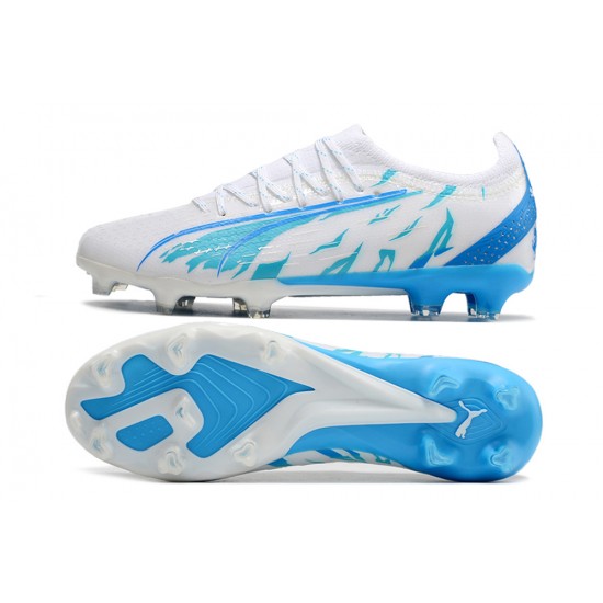 Puma Ultra Ultimate FG Low White Blue Men Football Boots