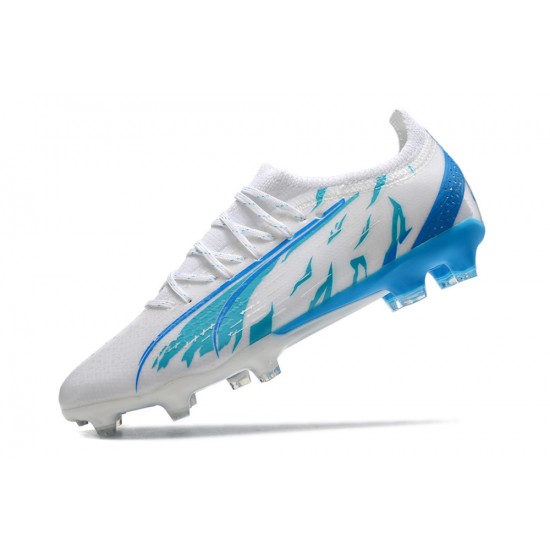 Puma Ultra Ultimate FG Low White Blue Men Football Boots