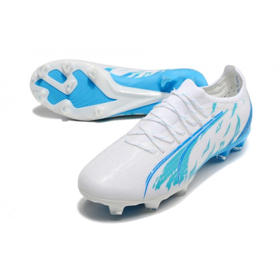 Puma Ultra Ultimate FG Low White Blue Men Football Boots