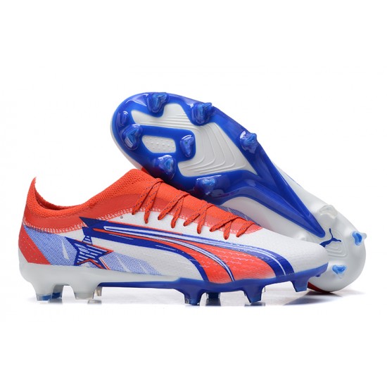 Puma Ultra Ultimate FG Low White Blue Red Men Football Boots