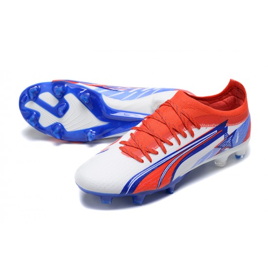 Puma Ultra Ultimate FG Low White Blue Red Men Football Boots