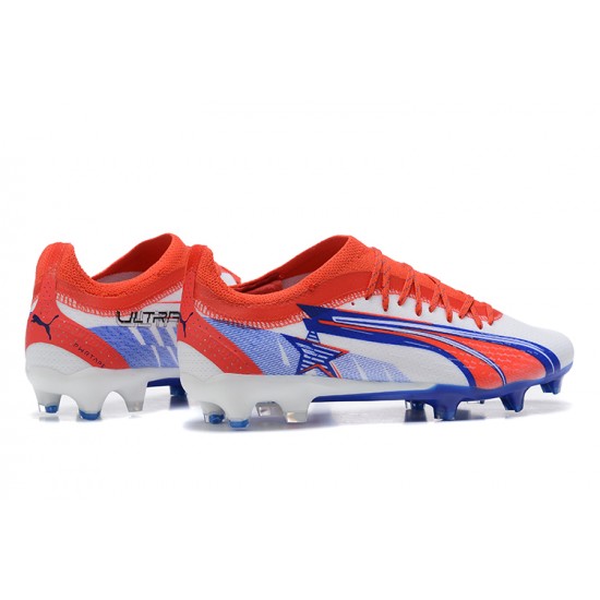 Puma Ultra Ultimate FG Low White Blue Red Men Football Boots