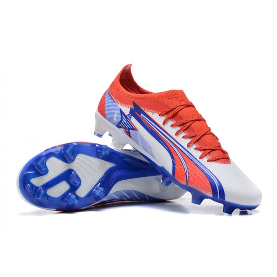 Puma Ultra Ultimate FG Low White Blue Red Men Football Boots