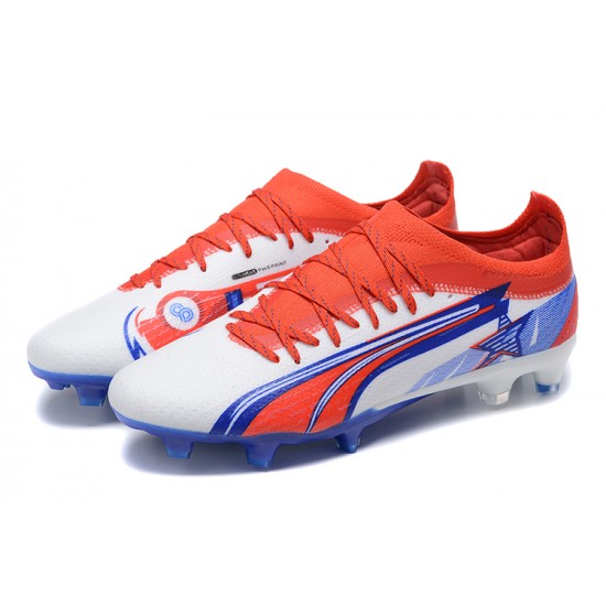 Puma Ultra Ultimate FG Low White Blue Red Men Football Boots