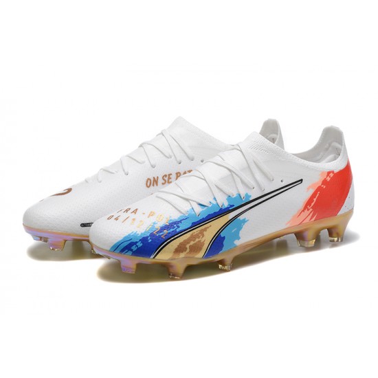 Puma Ultra Ultimate FG Low White Gold Men Football Boots