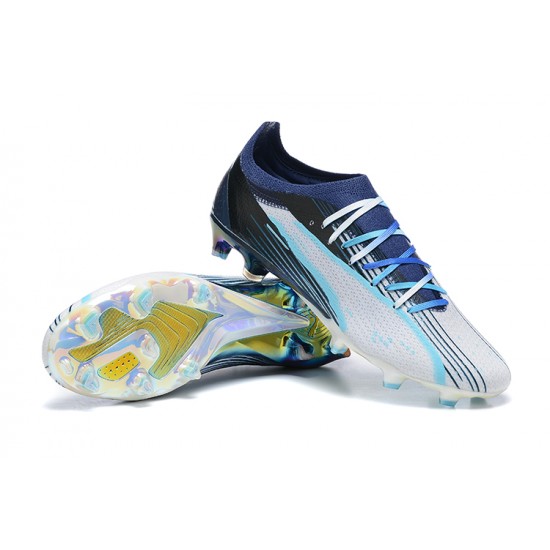 Puma Ultra Ultimate FG White BLue Light/Blue Yellow Purple Low Men Football Boots