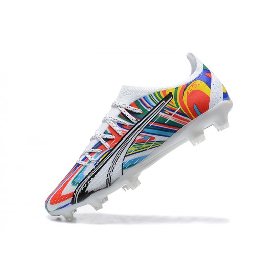 Puma Ultra Ultimate FG White Pink Blue Mixtz Low Men Football Boots