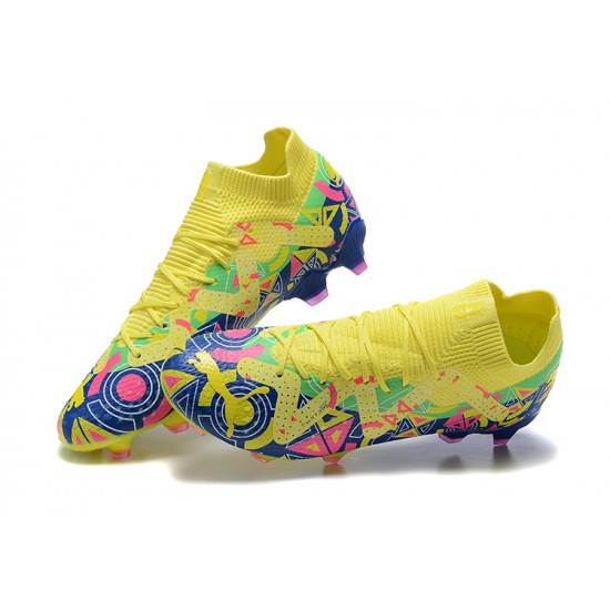 Puma Ultra Ultimate FG Yellow Blue Pink Low Men Football Boots